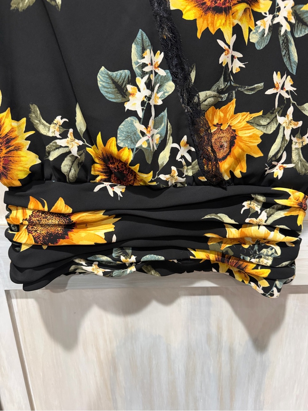 White House Black Market Black Sunflower Lace-Trim Wrap Tank - Picture 3 of 6